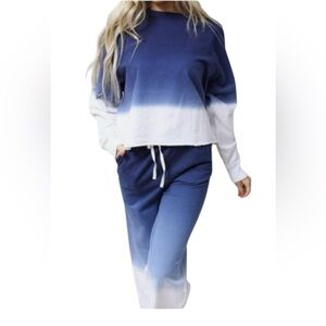 ZENANA Cotton Ombré French Terry 2 Piece Pant Set Navy Various Sizes